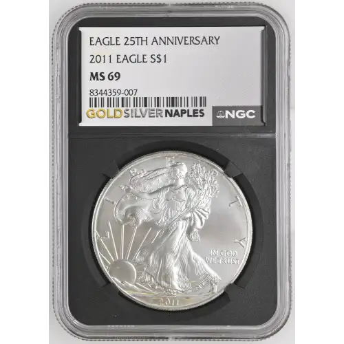 2011 - 1oz Silver Eagle 25th Anniversary - S$1 NGC MS69 (D10-B34)