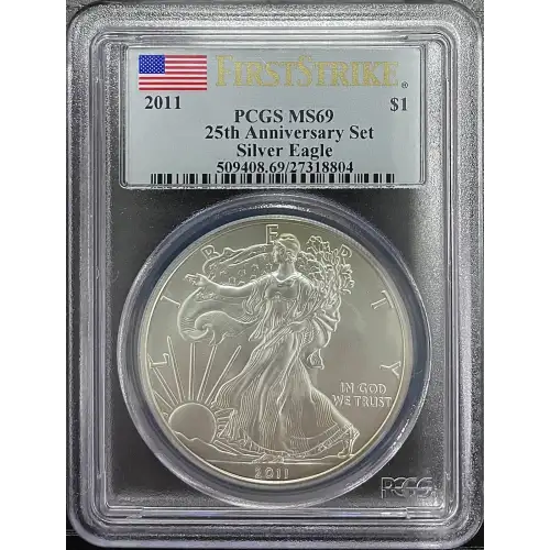 2011 - 1oz Silver Eagle 25th Anniversary - S$1 PCGS MS69 (D11-B17)