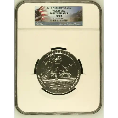 2011 P 5oz SILVER 25C VICKSBURG EARLY RELEASES SP69 (OB-168)