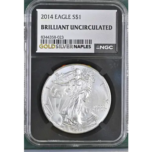 2014 - 1oz Silver Eagle S$1 NGC BRILLIANT UNCIRCULATED (D10-B34)