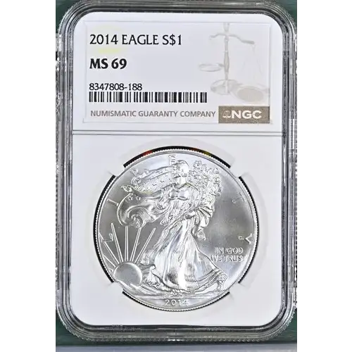 2014 - 1oz Silver Eagle S$1 NGC MS69 (D10-B12)