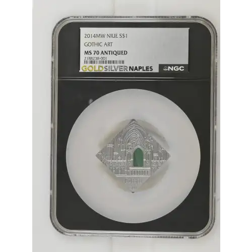 2014MW 1oz Niue S$1 Gothic Art MS70 ANTIQUED