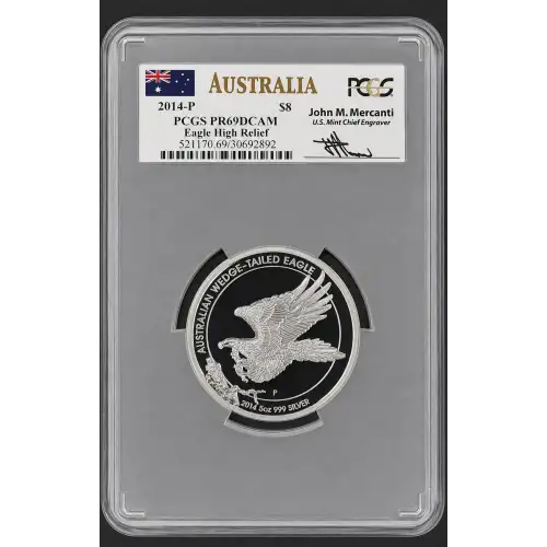 2014P - Australia 5oz Silver Wedge-Tailed Eagle HR - S$8 PCGS PR69DCAM (D-8) (2)