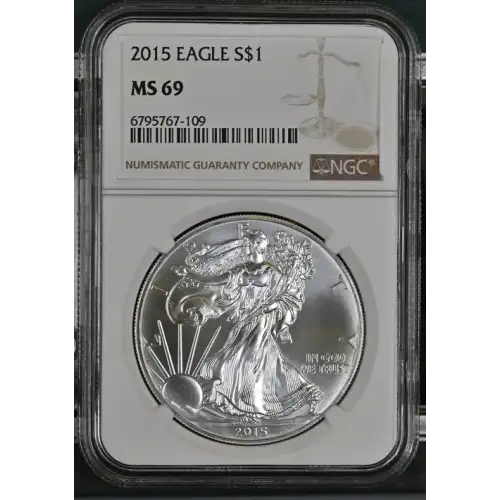 2015 - 1oz Silver Eagle S$1 NGC MS69 (D10-B12)