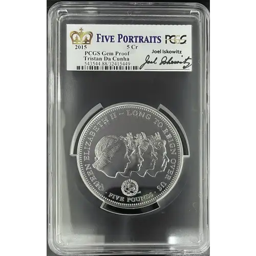 2015 - Five Portraits PCGS Gem Proof 5Cr - Tristan Da Cunha 5oz Silver (D-8)