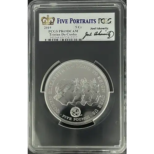 2015 - Five Portraits PCGS PR69DCAM 5Cr - Tristan Da Cunha 4.995oz Silver (D-8)