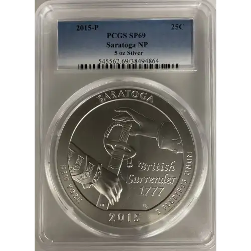 2015P - 5oz America the Beautiful Saratoga Silver Quarter - PCGS SP69 (D-14)