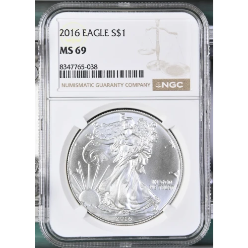 2016 - 1oz Silver Eagle S$1 NGC MS69 (D11-B1)