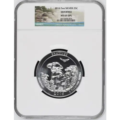 2016 5oz SILVER 25C SHAWNEE MS 69 DPL (OB-168)