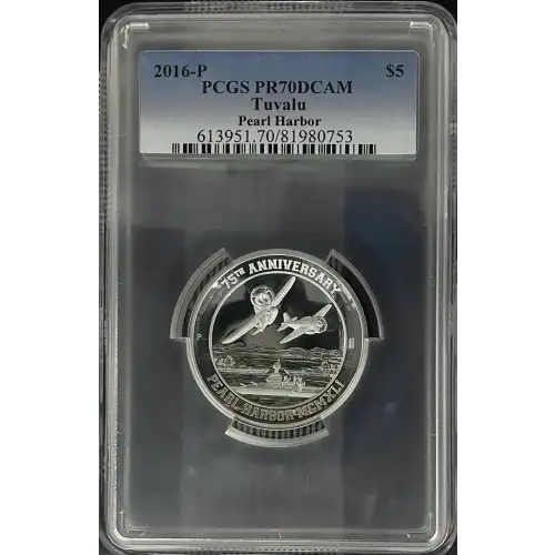 2016(P) 5oz Tuvalu - Pearl Harbor 75th Anniversary - PCGS PR70DCAM (D-7)