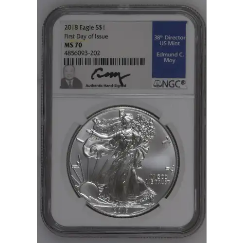 2018 - 1oz Silver Eagle - FDOI S$1 NGC MS70 (D10-B26)