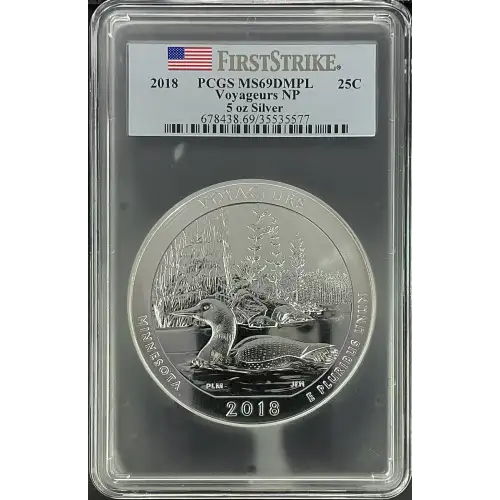 2018 - PCGS MS69DMPL 25C - Voyageurs National Park 5oz Silver (D-8)