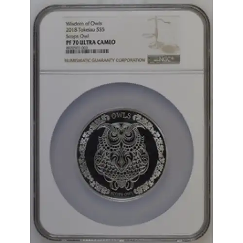 2018 Tokelau S$5 Scops Owl PF70 (OB-143)