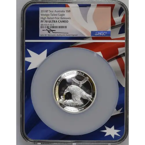 2018P - 5oz Australia S$8 Wedge-Tailed Eagle High Relief - FR NGC PF70 UC (D-3)