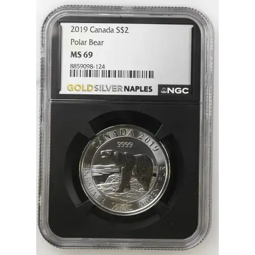 2019 - 0.5oz Polar Bear Silver Coin - Canada S$2 - NGC MS69 (D12-B3)