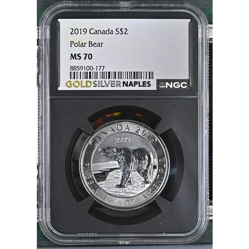 2019 - 0.5oz Polar Bear Silver Coin - Canada S$2 - NGC MS70 (D12-B2) (2)