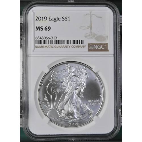 2019 - 1oz Silver Eagle S$1 NGC MS69 (D11-B10)