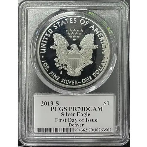 2019(S) - 1oz Silver Eagle First Day of Issue - S$1 PCGS PR70DCAM (D11-B17)