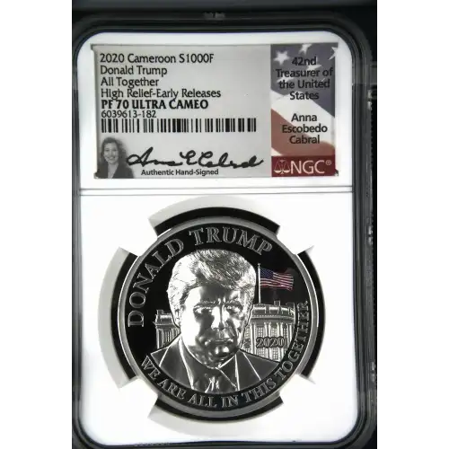2020 1oz Cameroon S1000F Donald Trump All Together HR-ER NGC PF70 (S19A-B30)