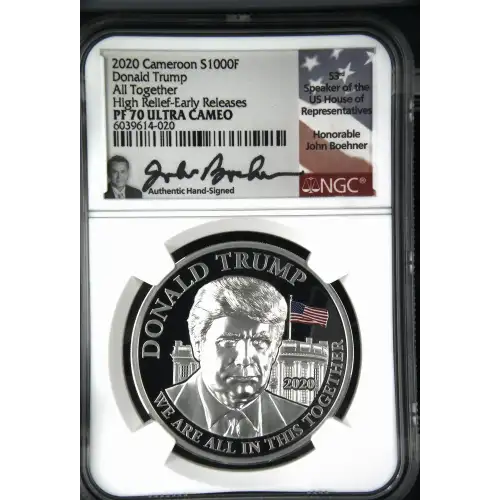 2020 1oz Cameroon S1000F Donald Trump All Together HR-ER NGC PF70 (S19A-B30)