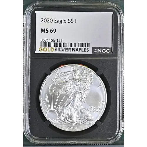 2020 - 1oz Silver Eagle S$1 NGC MS69 (D10-B34)