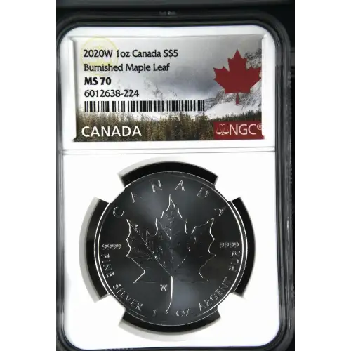 2020(W) 1oz Canada S$5 Burnished Maple Leaf MS70 (S20B - B19)