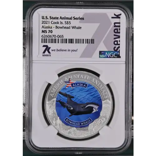 2021 1oz Cook Is. - S$5 Alaska Bowhead Whale - NGC MS70 (S12B-B12)