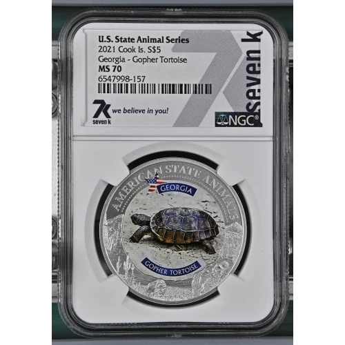 2021 1oz Cook Is. - S$5 Georgia Gopher Tortoise - NGC MS70 (S12B-B12)