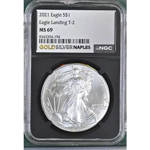 2021 1oz Silver Eagle - Eagle Landing T-2 S$1 NGC MS69 (D10-B34)