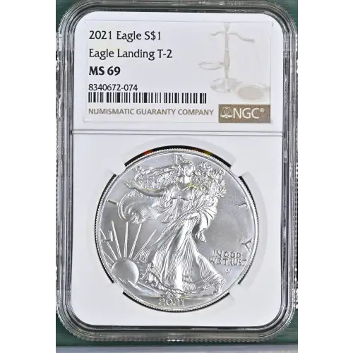 2021 1oz Silver Eagle - Eagle Landing T-2 S$1 NGC MS69 (S20B - B18)
