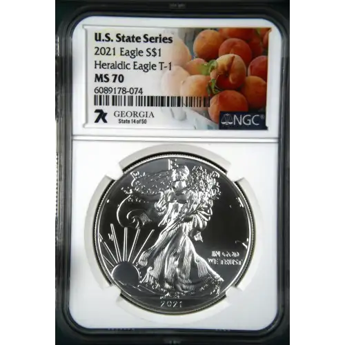 2021 - 1oz Silver Heraldic Eagle T-1: Georgia Edition - S$1 NGC MS70 (S19A-B30)