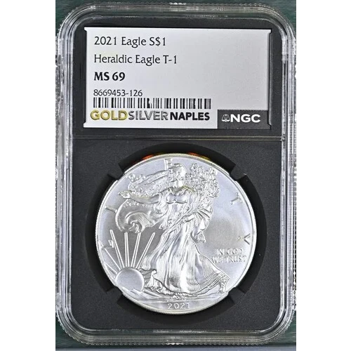 2021 - 1oz Silver Heraldic Eagle T-1 NGC MS69 (D10-B1)