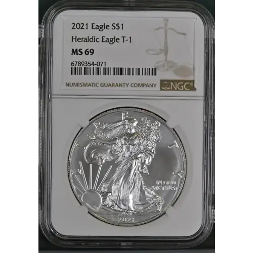 2021 - 1oz Silver Heraldic Eagle T-1 S$1 NGC MS69 (S20B - B18)