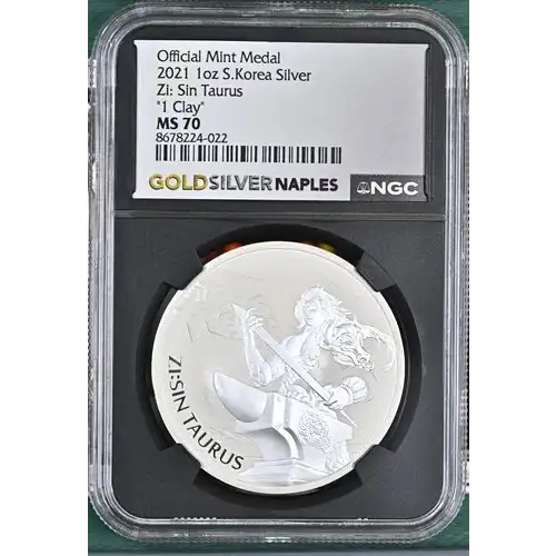 2021 - 1oz Zi: Sin Taurus Silver Medal - S. Korea 1 Clay - NGC MS70 (S12B-B21)