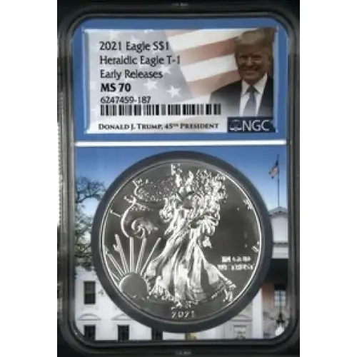 2021 Trump - 1oz Silver Heraldic Eagle T1 - S$1 - NGC MS70 Early Rel. (S12B-B23)