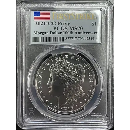 2021(CC) Privy - 0.77oz Morgan Silver Dollar - 100th Anniv. PCGS MS70 (S12B-B12)