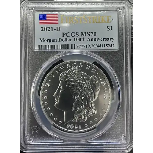 2021(D) - 0.77oz Morgan Silver Dollar - 100th Anniv. PCGS MS70 (S12B-B12)