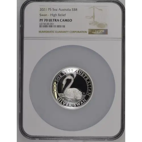2021P5 5oz Australia S$8 Swan High Relief PF70 UC (D-7)