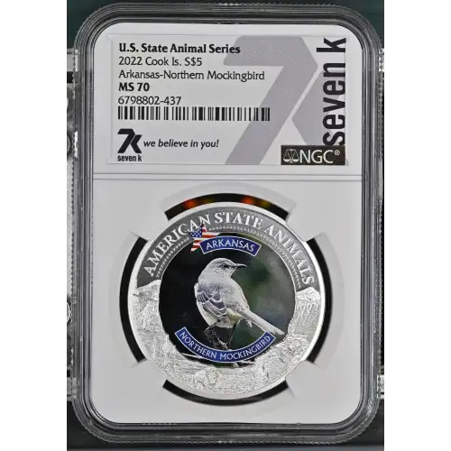 2022 1oz Cook Is. - S$5 Arkansas Northern Mockingbird - NGC MS70 (S12B-B12)