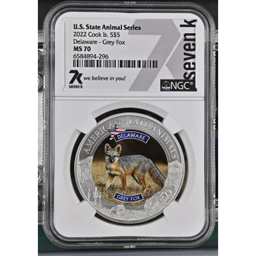 2022 1oz Cook Is. - S$5 Delaware Grey Fox - NGC MS70 (S12B-B12)