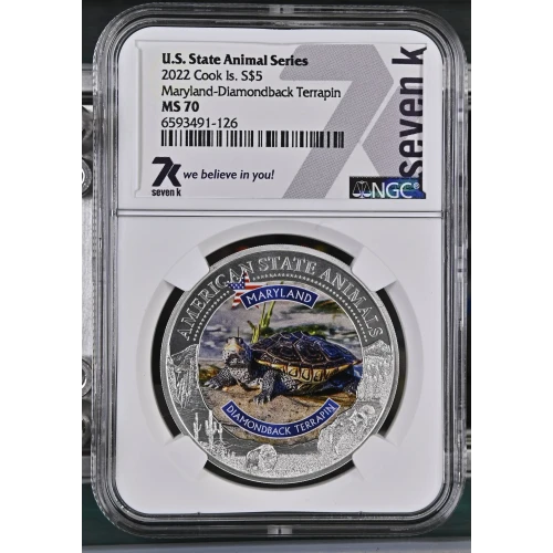 2022 1oz Cook Is. - S$5 Maryland Diamondback Terrapin - NGC MS70 (S12B-B12)
