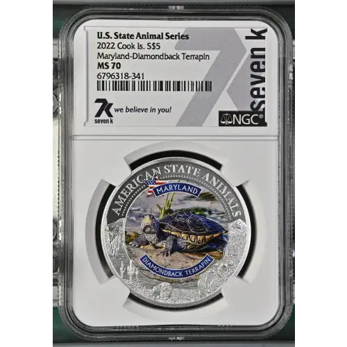 2022 1oz Cook Is. - S$5 Maryland Diamondback Terrapin - NGC MS70 (S12B-B12)