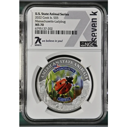 2022 1oz Cook Is. - S$5 Massachusetts Ladybug - NGC MS70 (S12B-B12)