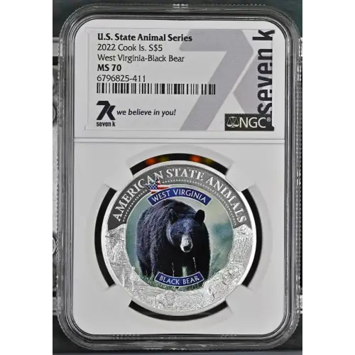 2022 1oz Cook Is. - S$5 West Virginia Black Bear - NGC MS70 (S19A-B30)
