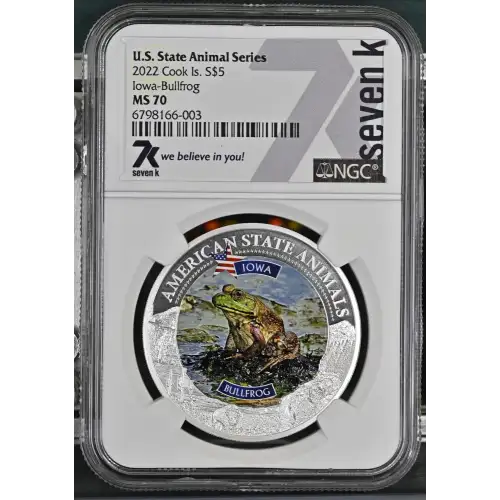 2022 - 1oz Iowa Bullfrog Silver Coin - Cook Is. S$5 - NGC MS70 (S18A-B18)