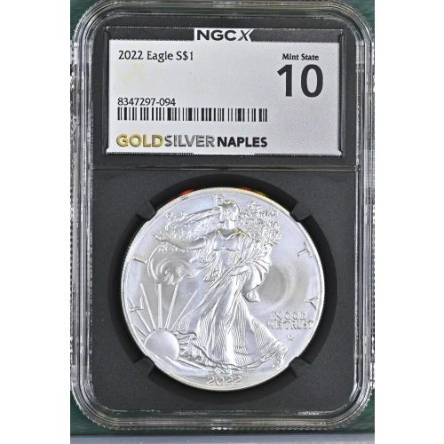 2022 - 1oz Silver Eagle S$1 NGCX MS 10 (D11-B3)