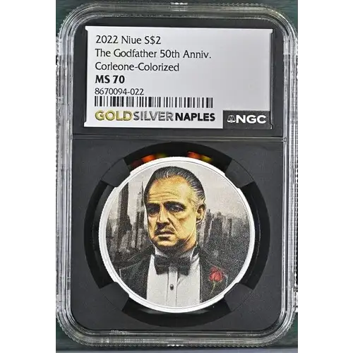 2022 - 1oz The Godfather Corleone Silver Coin - Niue S$2 - NGC MS70 (S12B-B21)