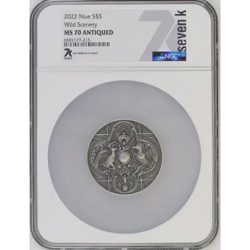 2022 2oz Niue S$5 Wild Scenery MS70 ANTIQUED (D-7)