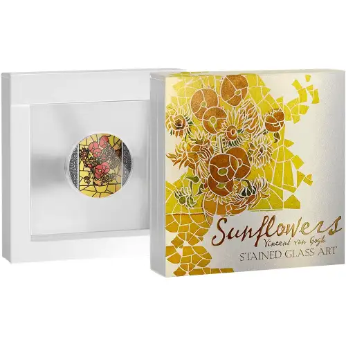 2022 2oz Sunflowers Stained Glass Art Silver Coin 10 Cedis (D-8)