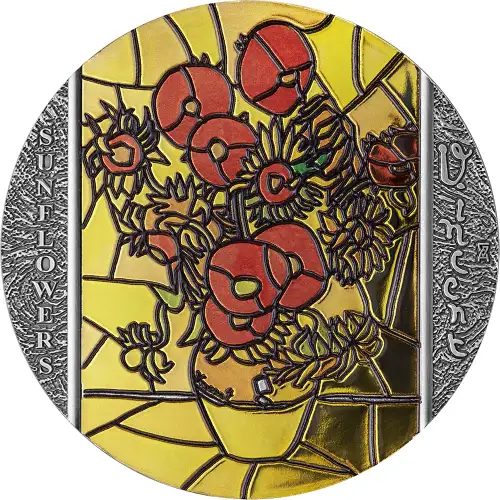 2022 2oz Sunflowers Stained Glass Art Silver Coin 10 Cedis (D-8)